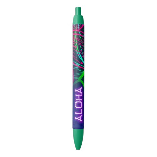 Electric Luau Tropical Night Neon Aloha Paradise Blue Ink Pen