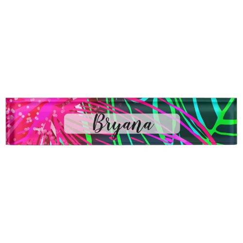 Electric Luau Tropical Night Neon Aloha Paradise Desk Name Plate