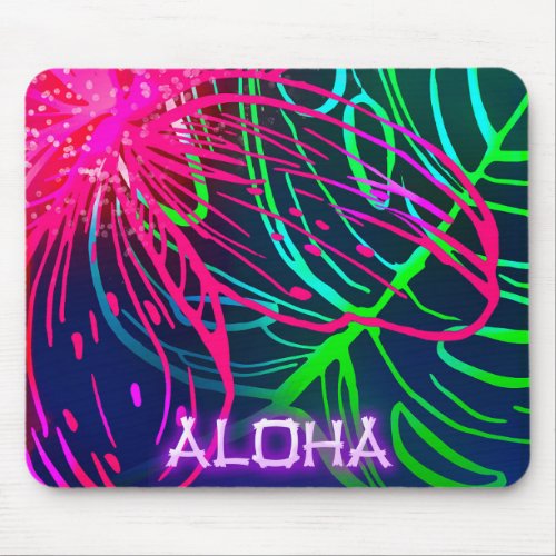 Electric Luau Tropical Night Neon Aloha Paradise Mouse Pad