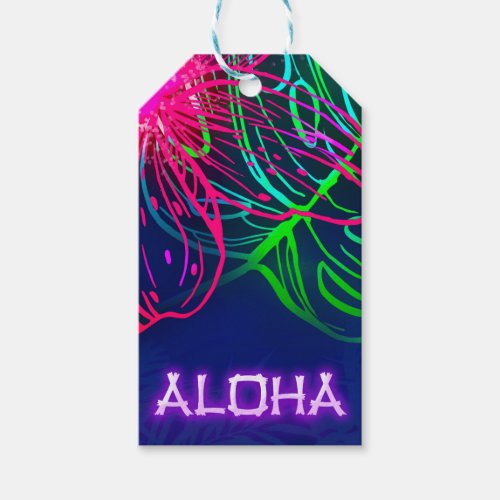 Electric Luau Tropical Night Neon Aloha Party Gift Tags