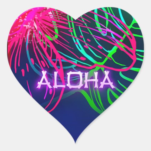 Electric Luau Tropical Night Neon Aloha Party Heart Sticker