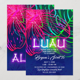 Electric Luau Tropical Night Neon Aloha Party Invitation