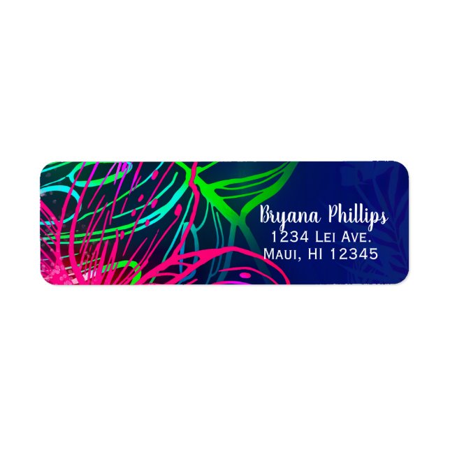 Electric Luau Tropical Night Neon Aloha Party Label (Front)
