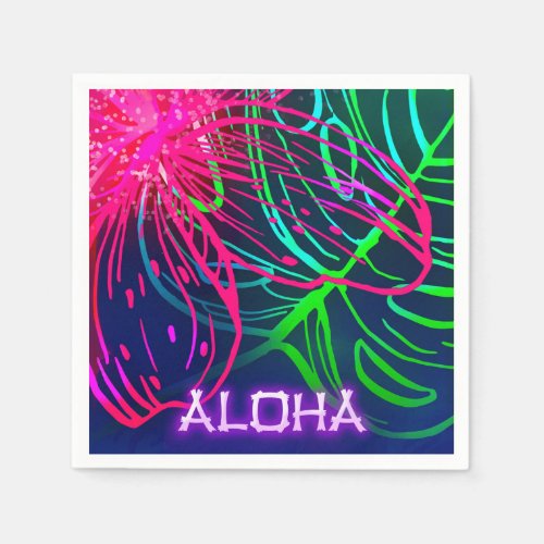 Electric Luau Tropical Night Neon Aloha Party Napkins