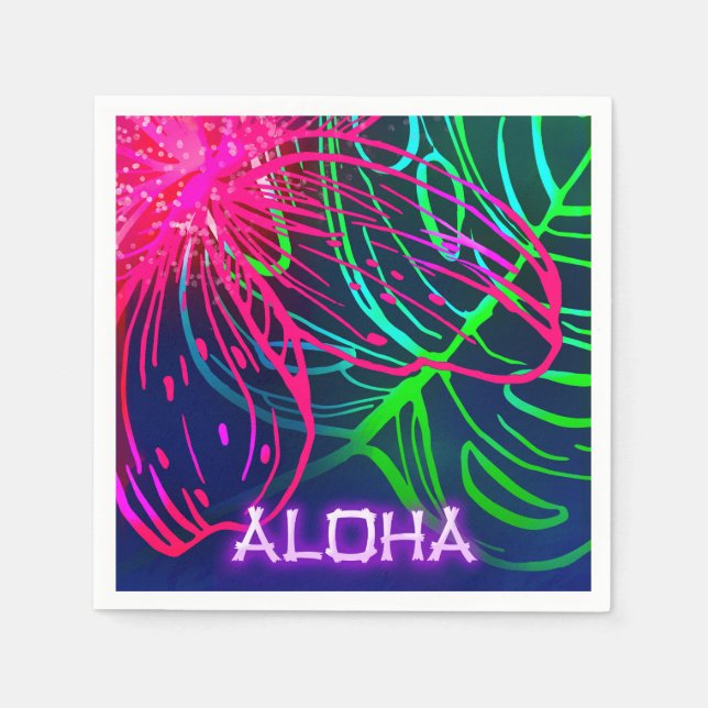 Electric Luau Tropical Night Neon Aloha Party Napkins (Front)