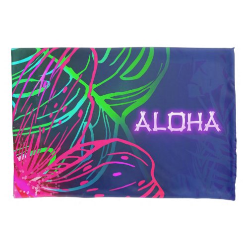 Electric Luau Tropical Night Neon Aloha Pillow Case