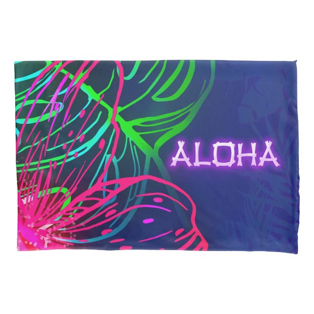 Electric Luau Tropical Night Neon Aloha Pillow Case (Front)