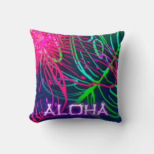 Electric Luau Tropical Night Neon Aloha Throw Pillow
