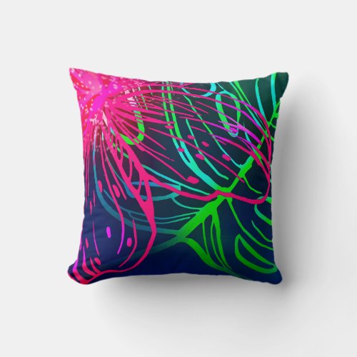 Electric Luau Tropical Night Neon Aloha Throw Pillow