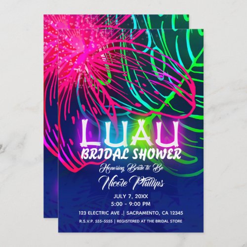 Electric Luau Tropical Night Neon Bridal Shower Invitation