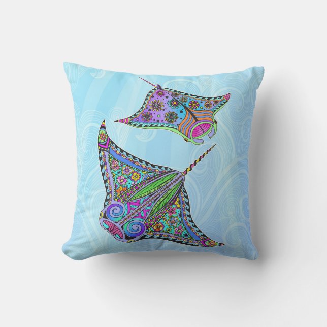 Electric Manta Rays Throw Pillow (Front)