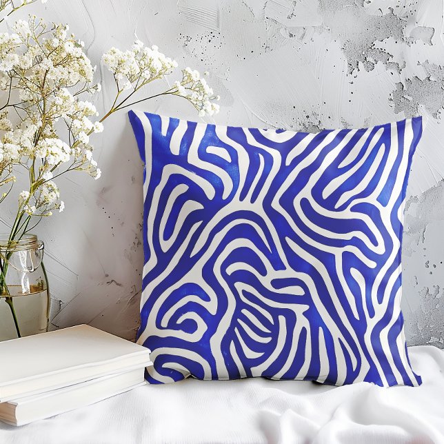 Electric Mazze Blue Abstract Pattern Throw Pillow (This abstract electric blue design pulses with movement and confidence.)