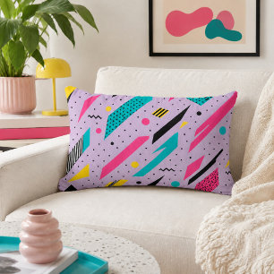 Electric Memphis Slashes Retro Pink Teal Geometric Lumbar Pillow