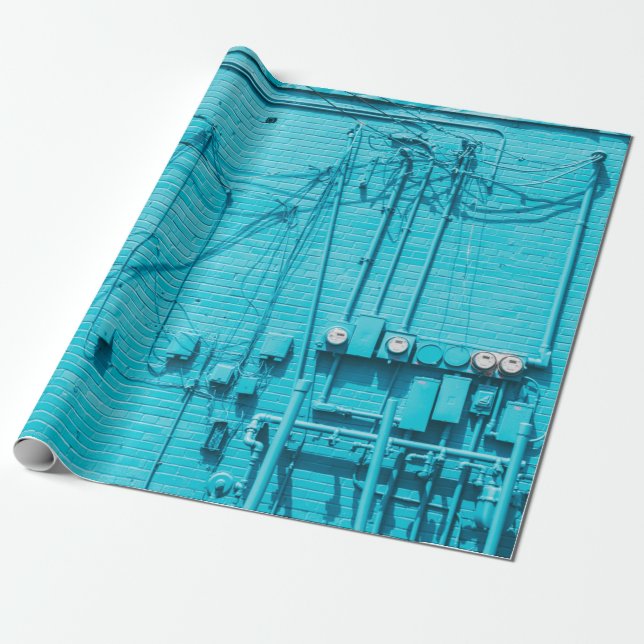 ELECTRIC METER ON BLUE BRICK WALL WRAPPING PAPER (Unrolled)