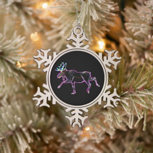 Electric Moose Snowflake Pewter Christmas Ornament