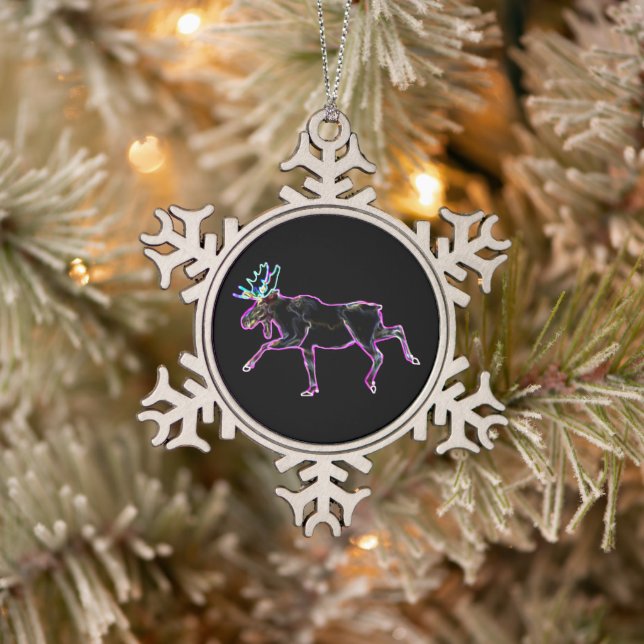 Electric Moose Snowflake Pewter Christmas Ornament (Tree)