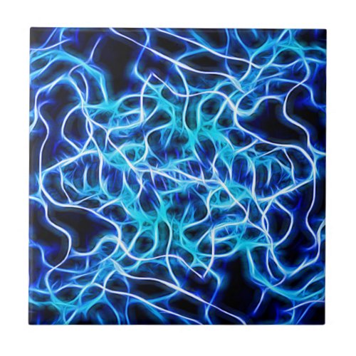 Electric Neon Aqua Blue Teal Lightning Ceramic Tile