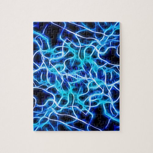 Electric Neon Aqua Blue Teal Lightning Jigsaw Puzzle