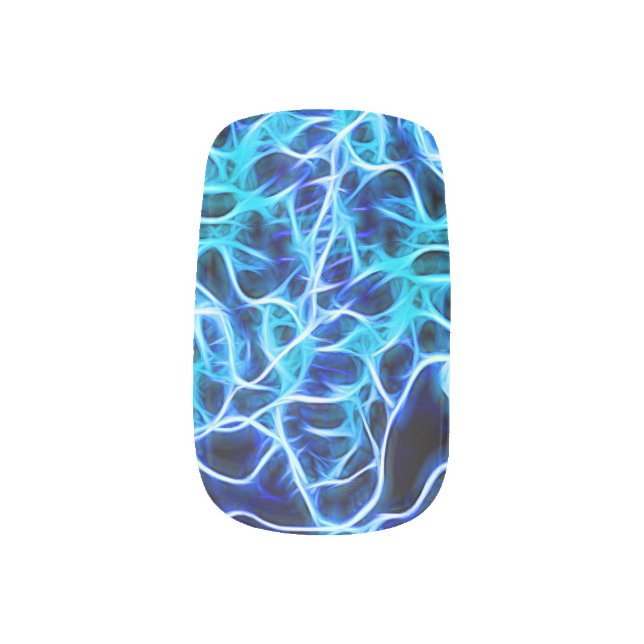 Electric Neon Aqua Blue Teal Lightning Minx Nail Wraps (Left Thumb)