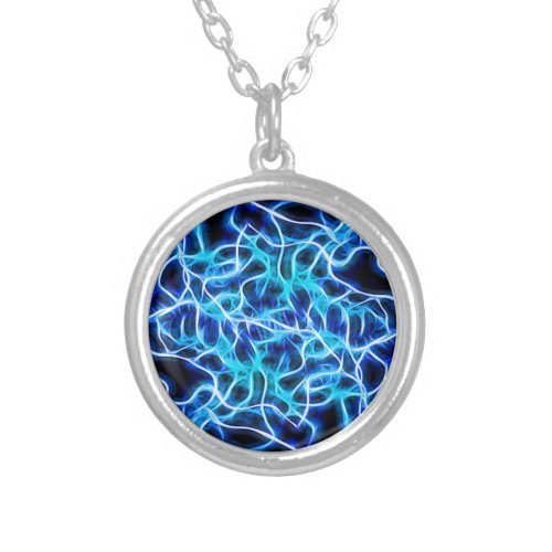 Electric Neon Aqua Blue Teal Lightning Silver Plated Necklace