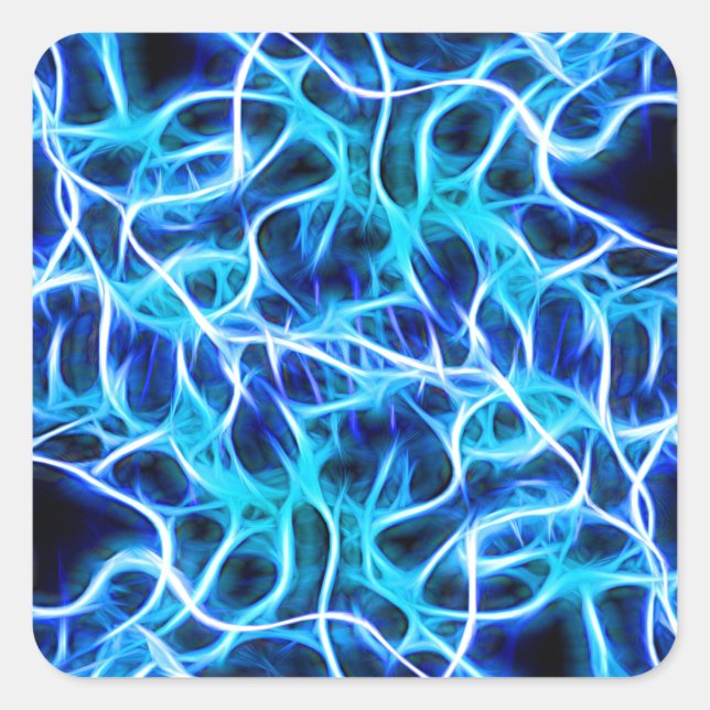 Electric Neon Aqua Blue Teal Lightning Square Sticker (Front)