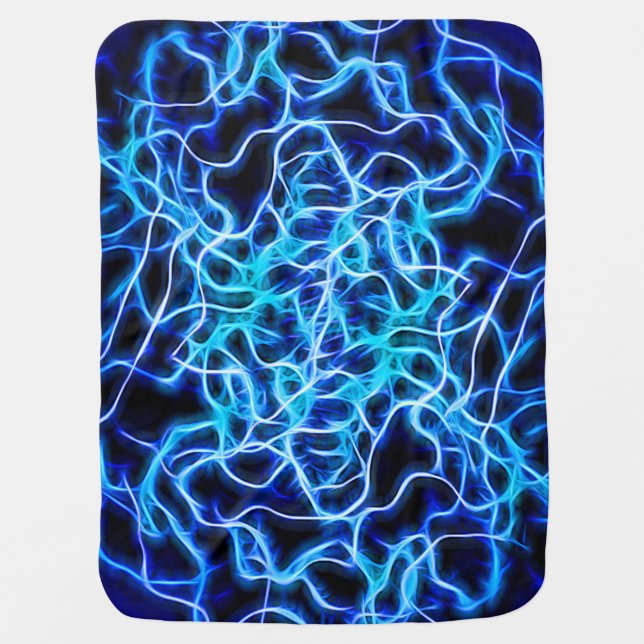 Electric Neon Blue Tesla Coil Lightning Baby Blanket (Front)