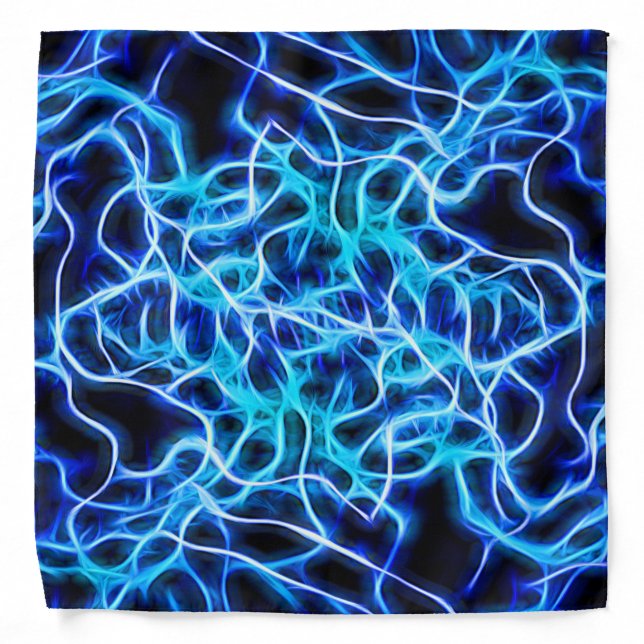 Electric Neon Blue Tesla Coil Lightning Bandana (Front)