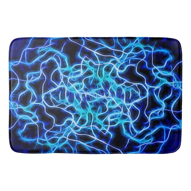 Electric Neon Blue Tesla Coil Lightning Bathroom Mat (Front)