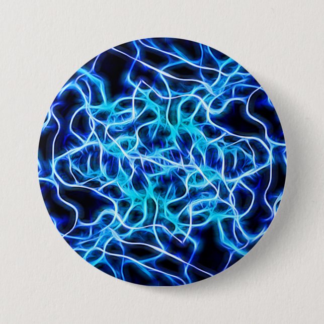 Electric Neon Blue Tesla Coil Lightning Button (Front)