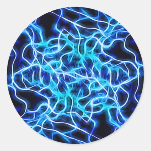 Electric Neon Blue Tesla Coil Lightning Classic Round Sticker