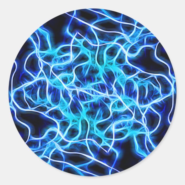 Electric Neon Blue Tesla Coil Lightning Classic Round Sticker (Front)