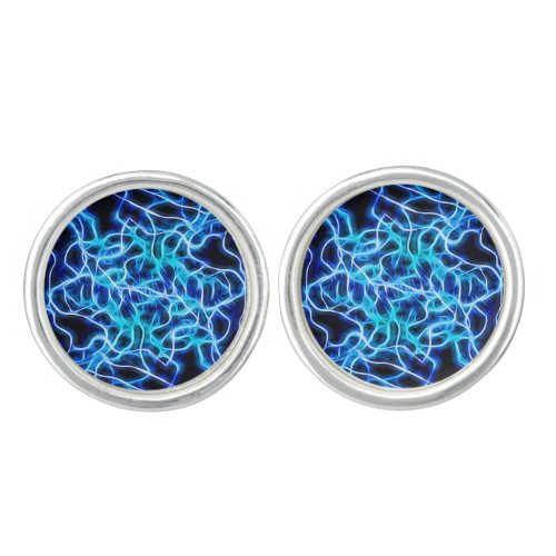 Electric Neon Blue Tesla Coil Lightning Cufflinks