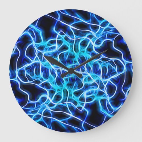 Electric Neon Blue Tesla Coil Lightning Large Clock