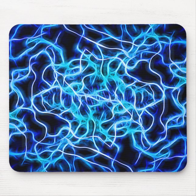 Electric Neon Blue Tesla Coil Lightning Mouse Pad (Front)