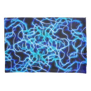 Electric Neon Blue Tesla Coil Lightning Pillow Case