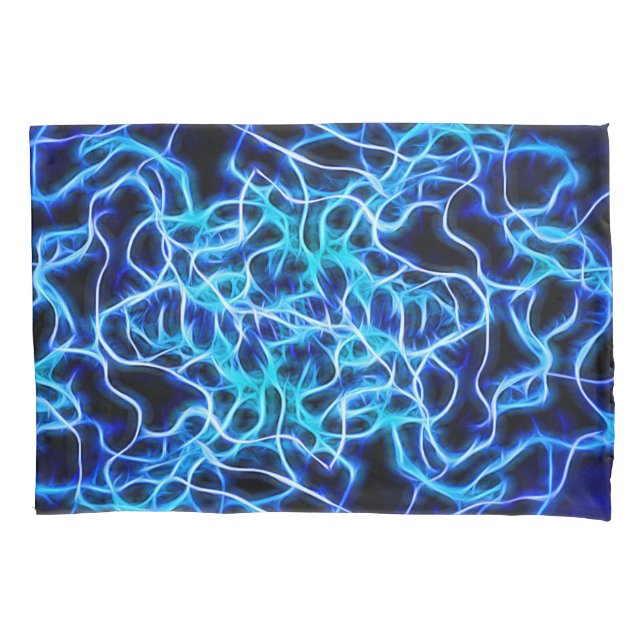 Electric Neon Blue Tesla Coil Lightning Pillow Case (Front)