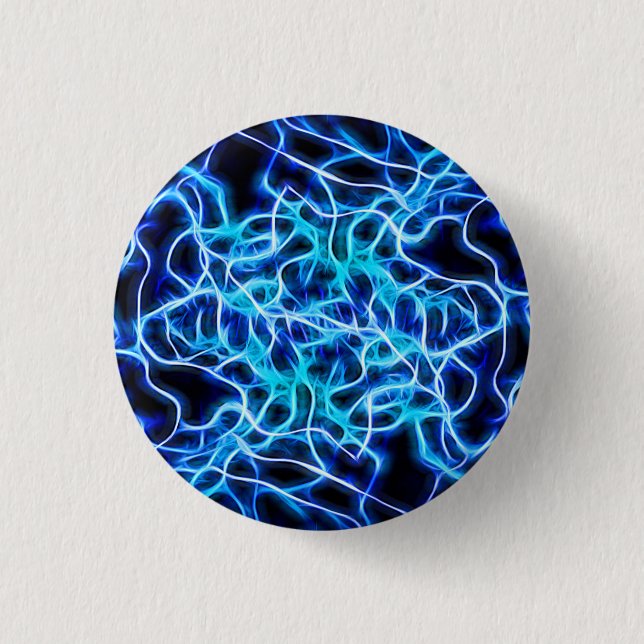 Electric Neon Blue Tesla Coil Lightning Pinback Button (Front)