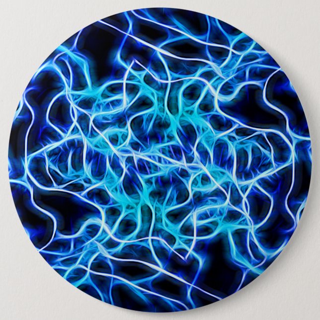 Electric Neon Blue Tesla Coil Lightning Pinback Button (Front)