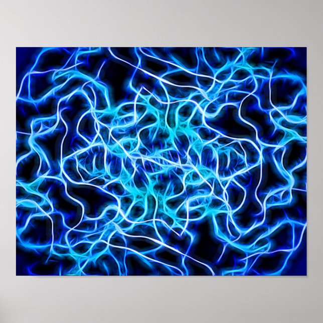 Electric Neon Blue Tesla Coil Lightning Poster (Front)