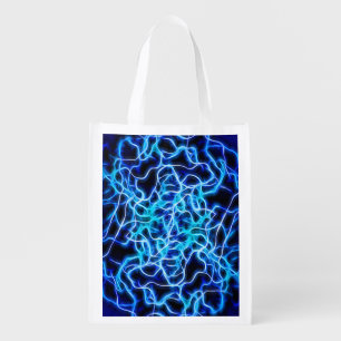 Electric Neon Blue Tesla Coil Lightning Reusable Grocery Bag