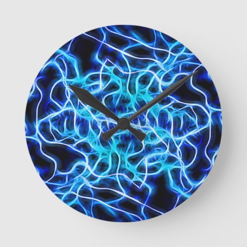 Electric Neon Blue Tesla Coil Lightning Round Clock