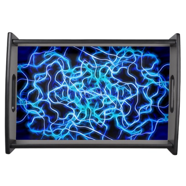 Electric Neon Blue Tesla Coil Lightning Serving Tray (Front)