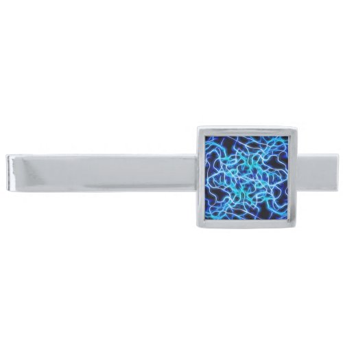 Electric Neon Blue Tesla Coil Lightning Silver Finish Tie Bar