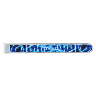 Electric Neon Blue Tesla Coil Lightning Silver Finish Tie Clip
