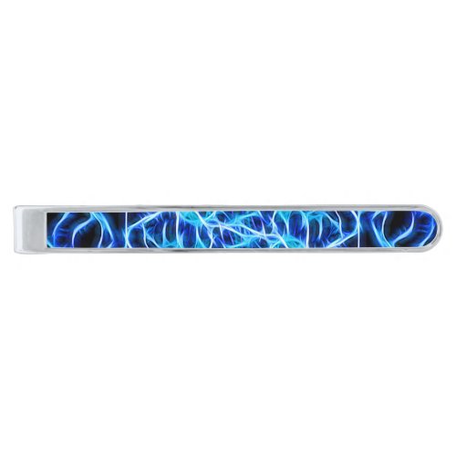 Electric Neon Blue Tesla Coil Lightning Silver Finish Tie Clip
