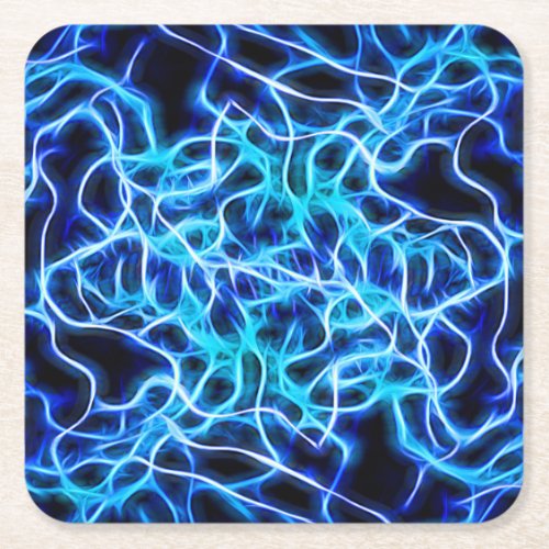 Electric Neon Blue Tesla Coil Lightning Square Paper Coaster