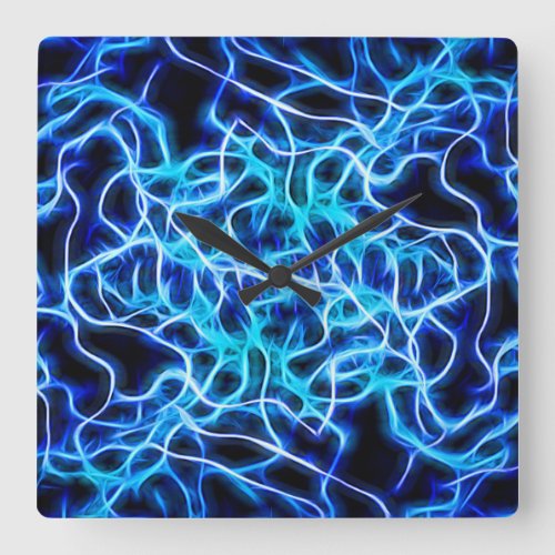 Electric Neon Blue Tesla Coil Lightning Square Wall Clock