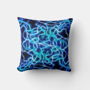 Electric Neon Blue Tesla Coil Lightning Throw Pillow