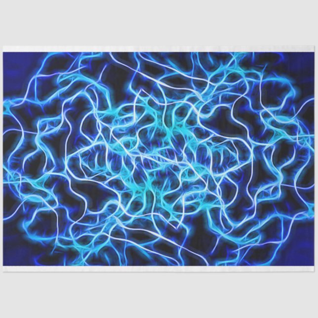 Electric Neon Blue Tesla Coil Lightning Tissue Paper (Front)