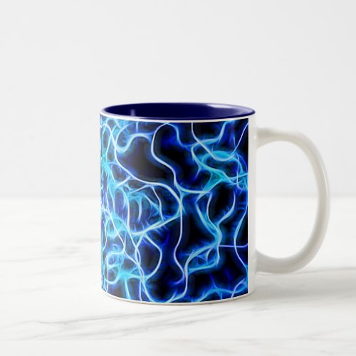 Electric Neon Blue Tesla Coil Lightning Two_Tone Coffee Mug